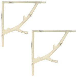 vidaXL Wandplankbeugels 2 st Antiek wit 10 x 10 x 3 cm Staal