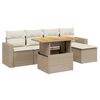 vidaXL 6-delige Loungeset met kussens poly rattan beige