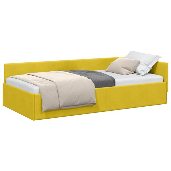 vidaXL Hoekbedframe met hoofdeinde Geel 90 cm x 200 cm Fluweel