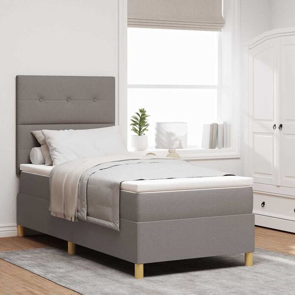 vidaXL LED Box Spring Bed met matras Taupe 90 x 200 cm Stof