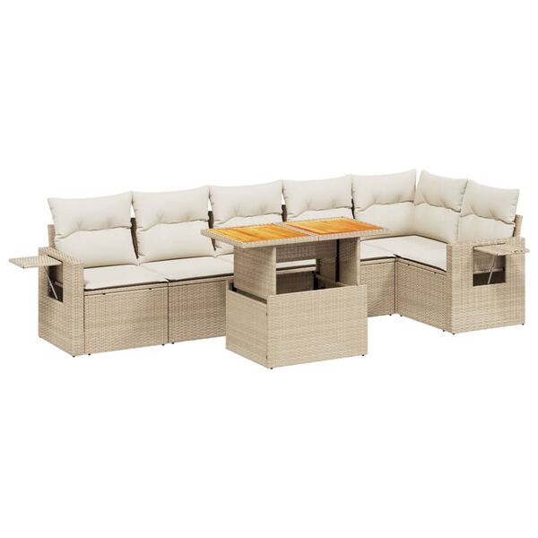 vidaXL 7-delige Loungeset met kussens poly rattan beige