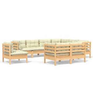 vidaXL 9-delige Loungeset met cr&egrave;mekleurige kussens grenenhout