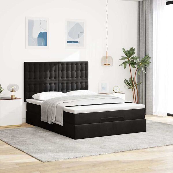 vidaXL Ottoman bed met matrassen 140x190cm fluweel zwart