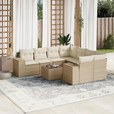 vidaXL 9-delige Loungeset met kussens poly rattan beige