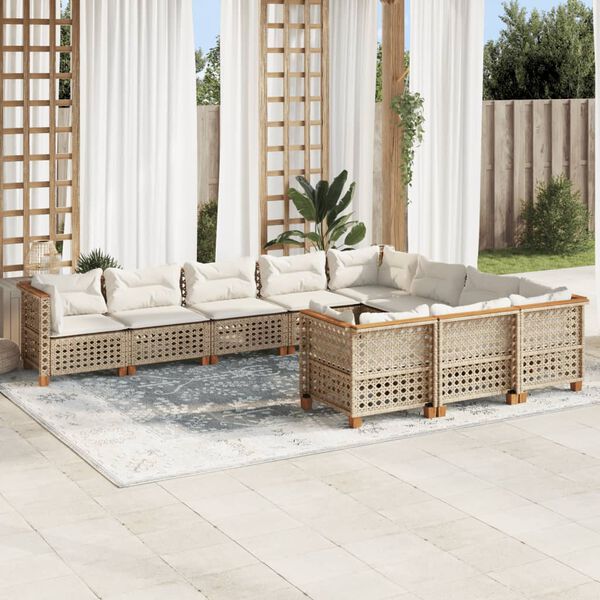 vidaXL 10-delige Loungeset met kussens poly rattan beige