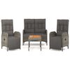 vidaXL 4-delige Tuinset met kussens poly rattan grijs