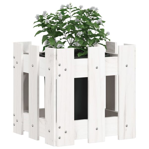 vidaXL Plantenbak met hekontwerp 30x30x30 cm massief grenenhout wit