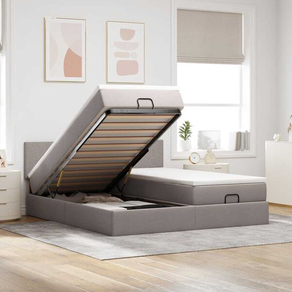 vidaXL Ottoman bed met matrassen 180x200cm stof taupe