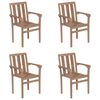 vidaXL Tuinstoelen stapelbaar 4 st met kussens massief teakhout