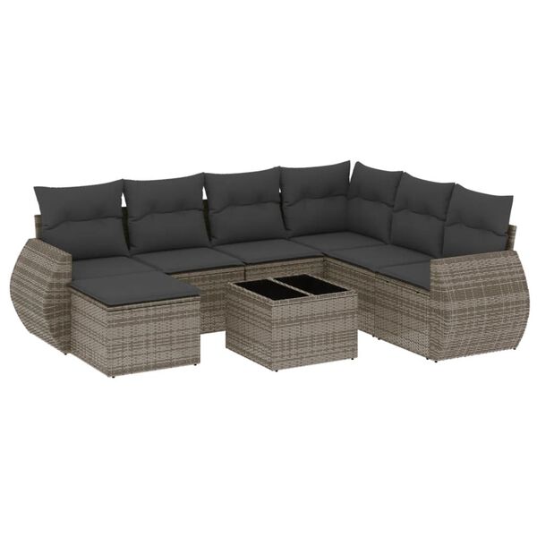 vidaXL 8-delige Loungeset met kussens poly rattan grijs