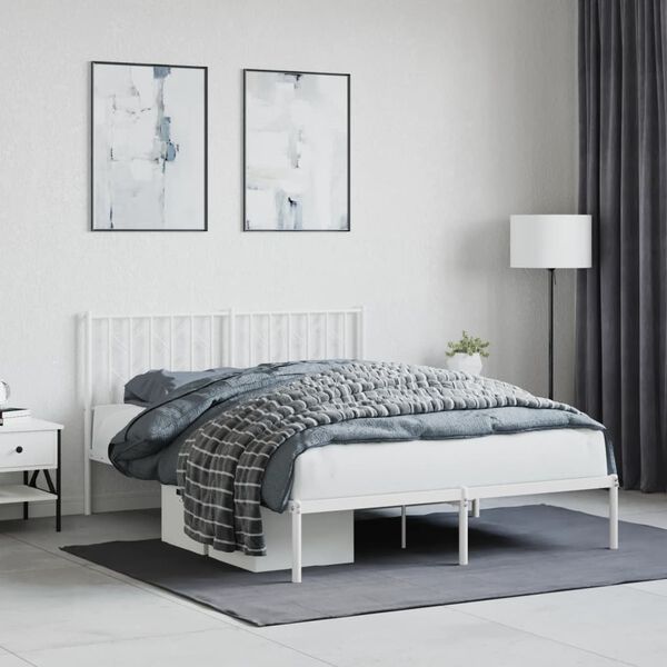 vidaXL Bedframe met hoofdbord metaal wit 140x200 cm