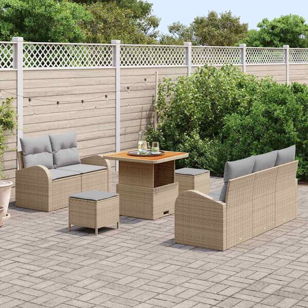 vidaXL Tuinbankenset met kussen 8 pcs Beige poly rattan