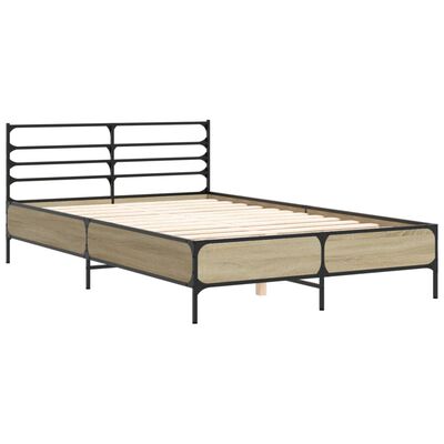 vidaXL Bedframe bewerkt hout metaal sonoma eikenkleurig 135x190 cm