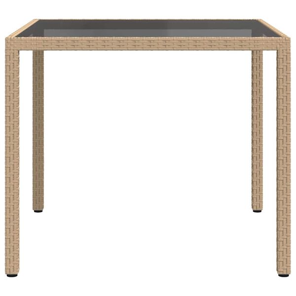 vidaXL Tuintafel 90x90x75 cm gehard glas en poly rattan beige