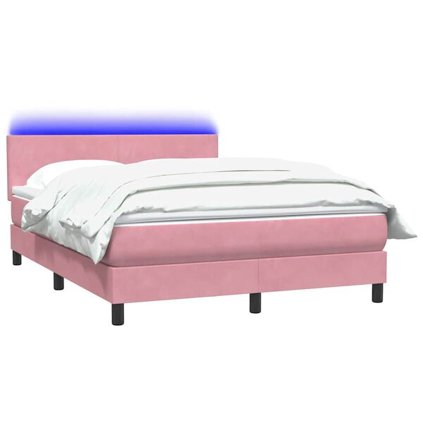vidaXL Boxspring met matras en LED fluweel roze 140x220 cm