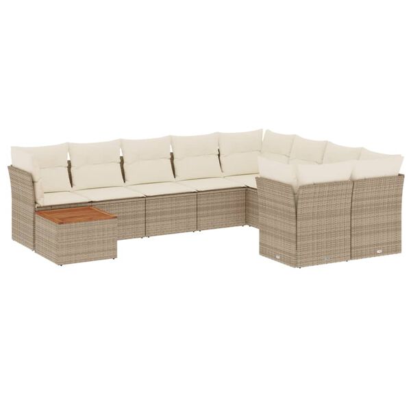 vidaXL 10-delige Loungeset met kussens poly rattan beige