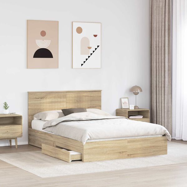 vidaXL Opslag bed met lade Sonoma Eiken 140 x 200 cm Bewerkt hout
