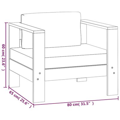 vidaXL 5-delige Loungeset met crèmewitte kussens massief hout