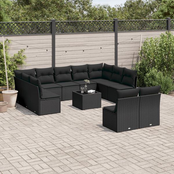 vidaXL 12-delige Loungeset met kussens poly rattan zwart
