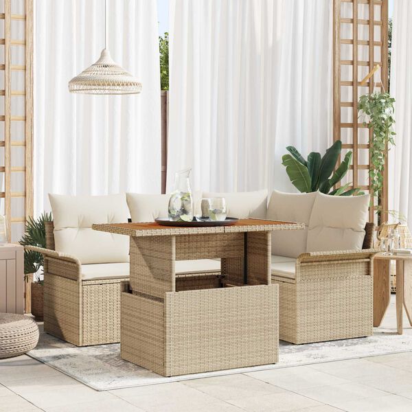 vidaXL Tuin Sofa Set met opslag 5 pcs Beige Poly riet