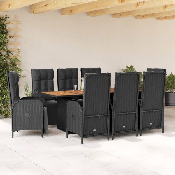 vidaXL 9-delige Tuinset poly rattan zwart