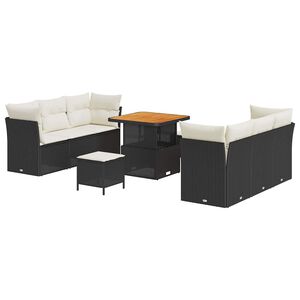 vidaXL Tuin Sofa Set met kussen 9 pcs Zwart poly rattan