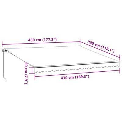 vidaXL Luifel handmatig uittrekbaar 450x300 cm antraciet en wit