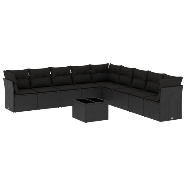 vidaXL 10-delige Loungeset met kussens poly rattan zwart