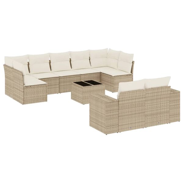 vidaXL 10-delige Loungeset met kussens poly rattan beige