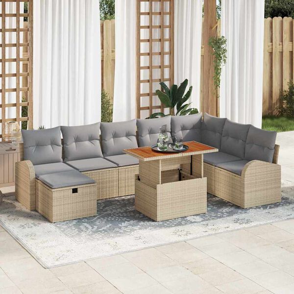 vidaXL Tuinbankenset met kussen met opslag 9 pcs Beige poly rattan