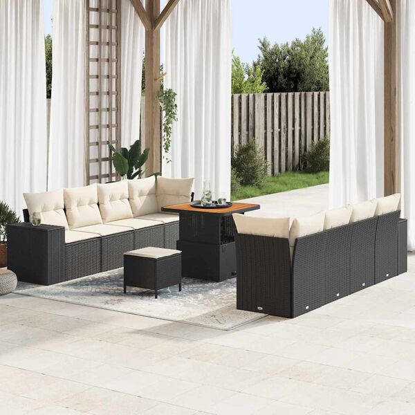 vidaXL Tuin Sofa Set met kussen 11 pcs Zwart poly rattan