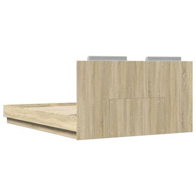 vidaXL Bedframe met hoofdeinde bewerkt hout sonoma eiken 150x200 cm