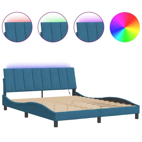 vidaXL Bedframe met LED zonder matras "Hanko" fluweel blauw 160x200 cm