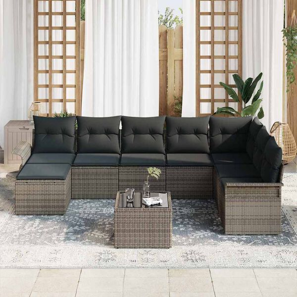 vidaXL Tuin Sofa Set met kussen 9 pcs Grijs Poly riet