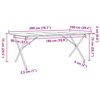 vidaXL Eettafel X-frame 200x100x75 cm massief grenenhout en gietijzer