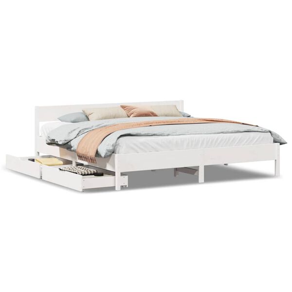 vidaXL Bedframe zonder matras massief grenenhout wit 160x200 cm