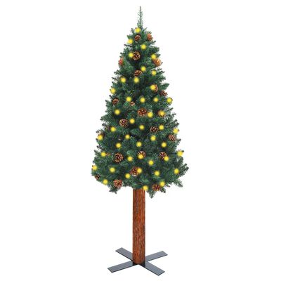 vidaXL Kerstboom met LED en hout en dennenappels smal 210 cm groen