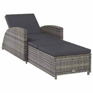 vidaXL Ligbed met donkergrijs kussen poly rattan grijs