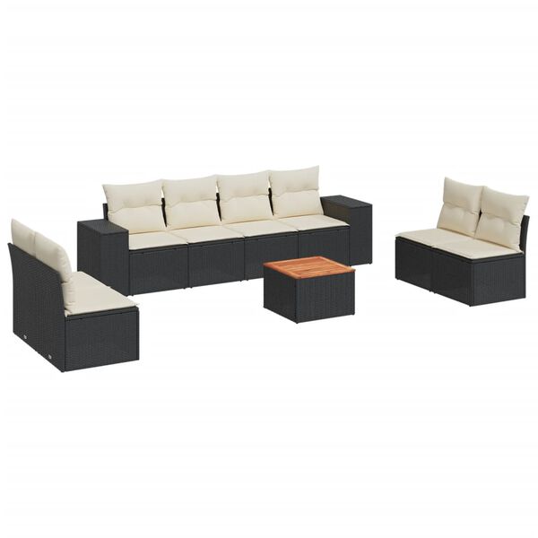 vidaXL 9-delige Loungeset met kussens poly rattan zwart