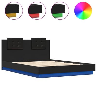 vidaXL Bedframe met hoofdbord en LED-verlichting zwart 140x200 cm