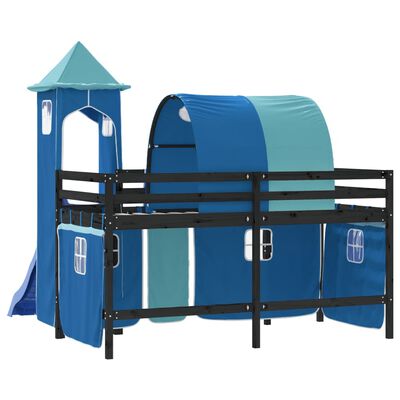 vidaXL Kinderhoogslaper met toren 80x200 cm massief grenenhout blauw