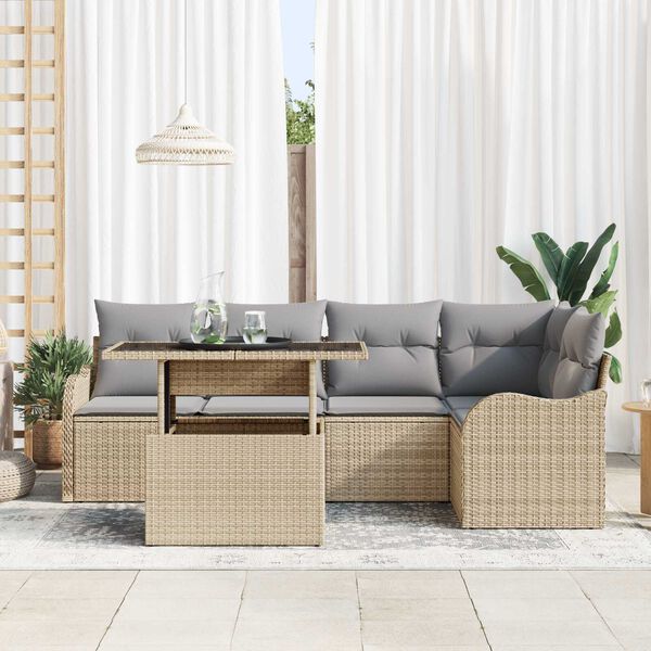vidaXL Tuin Sofa Set met kussen met kussen 6 pcs Beige Poly Rattan