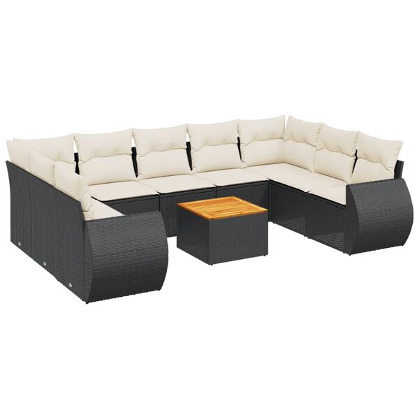 vidaXL 10-delige Loungeset met kussens poly rattan zwart
