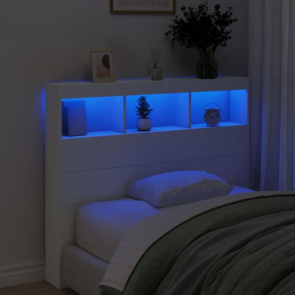 vidaXL Hoofdbordkast met LED-verlichting 120x17x102 cm wit