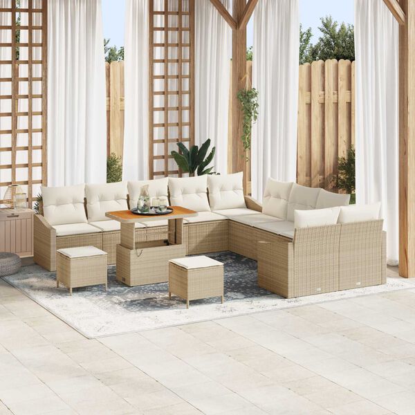 vidaXL Tuin Sofa Set met kussen met opslag 13 pcs Beige en Cr&egrave;me