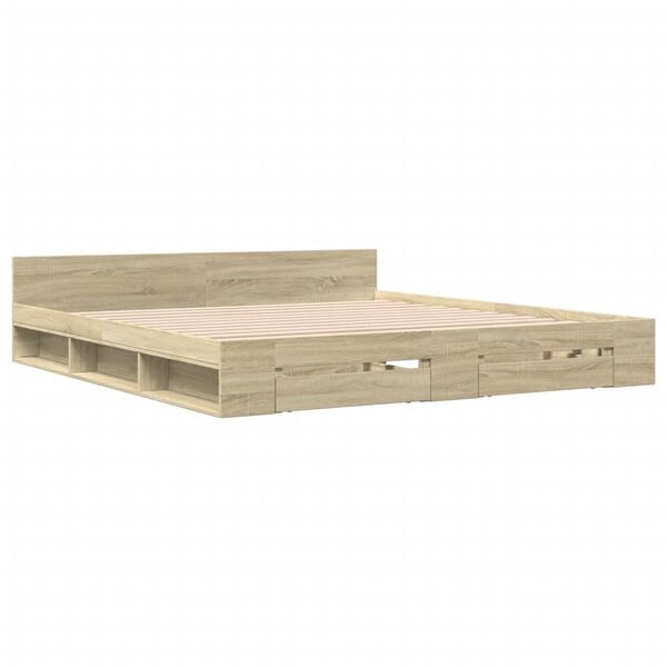 vidaXL Bedframe met lades bewerkt hout sonoma eikenkleurig 200x200 cm