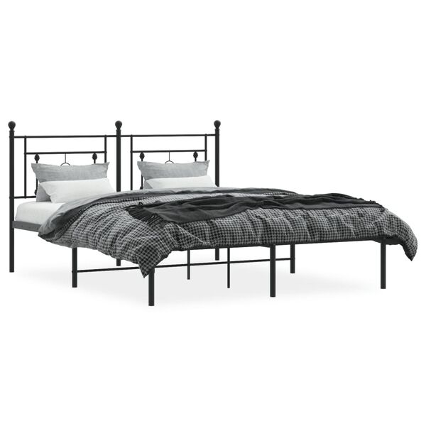 vidaXL Bedframe met hoofdbord metaal zwart 150x200 cm
