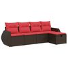 vidaXL 5-delige Loungeset met kussens poly rattan bruin