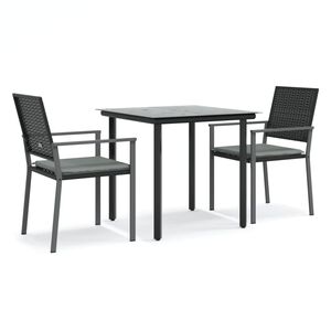 vidaXL 3-delige Tuinset met kussens poly rattan en staal