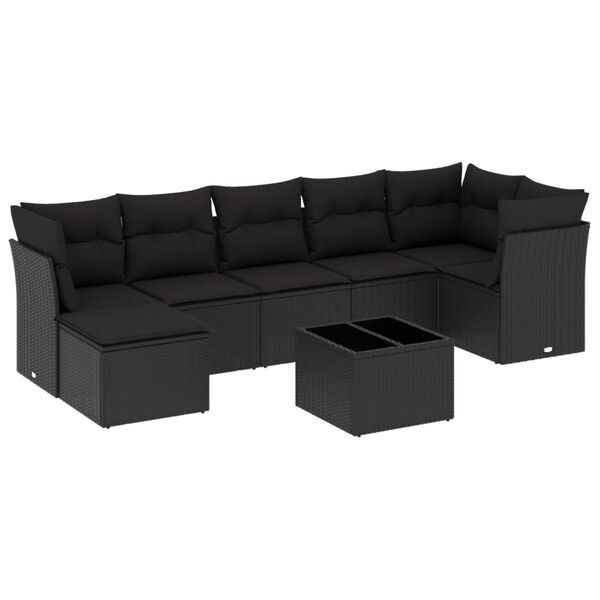 vidaXL 8-delige Loungeset met kussens poly rattan zwart